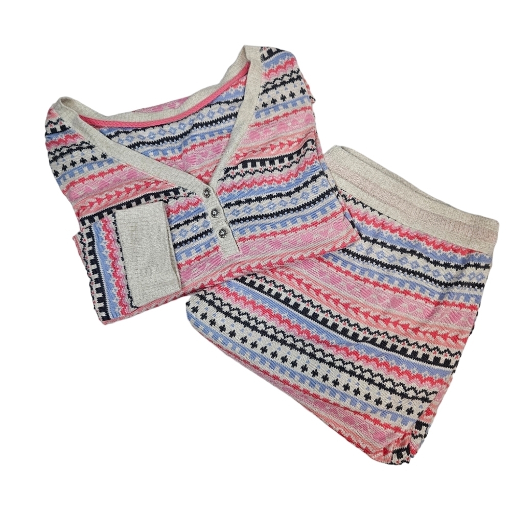 CuddlDuds Sweater Knit Long Sleeve Henley 2 Piece Pajama Set Size Large Q73